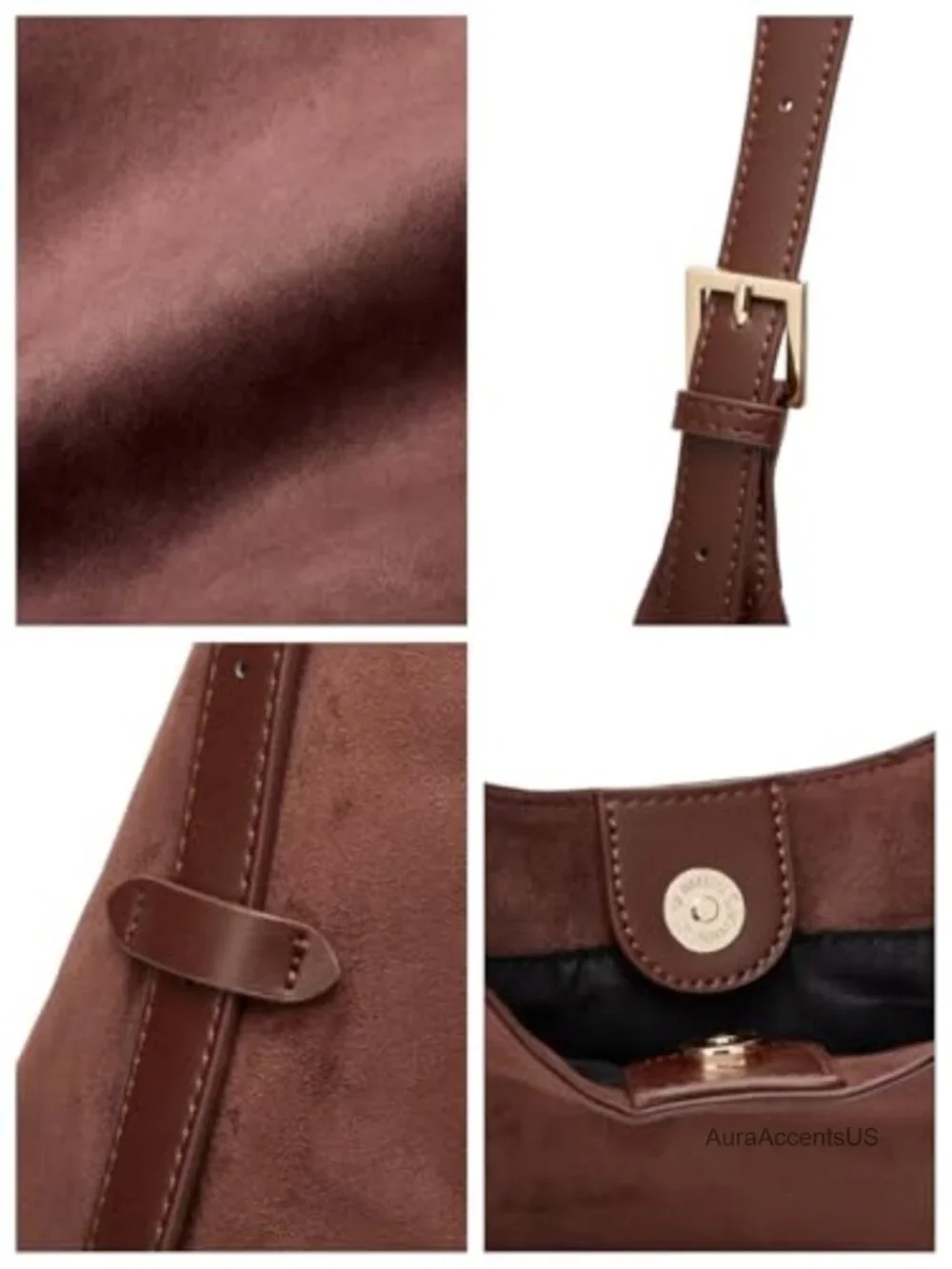 Faux Suede Hobo Bag for Women Slouchy Shoulder Tote Crossbody Purse with Zipper